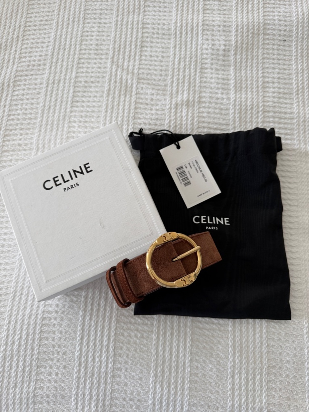 Celine Large Twin Triomphe Belt In Suede Calfskin